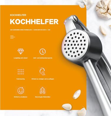 Пресс для часнику з зручною ручкою, 3 частини - сріблястий Garlic press