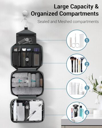 Сумка для туалетних аксесуарів Maliton: велика водонепроникна сумка-органайзер для подорожей, спорту та басейну | 4 відділення | Складана та компактна (Сірий)