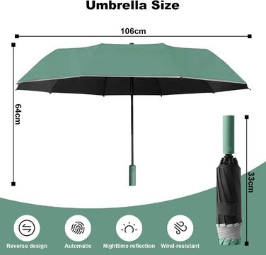 Міцний перевернутий парасолька з 40 спицями, автоматичний парасолька-кніпс, діаметр 105 см - для жінок та чоловіків (оливковий зелений)
