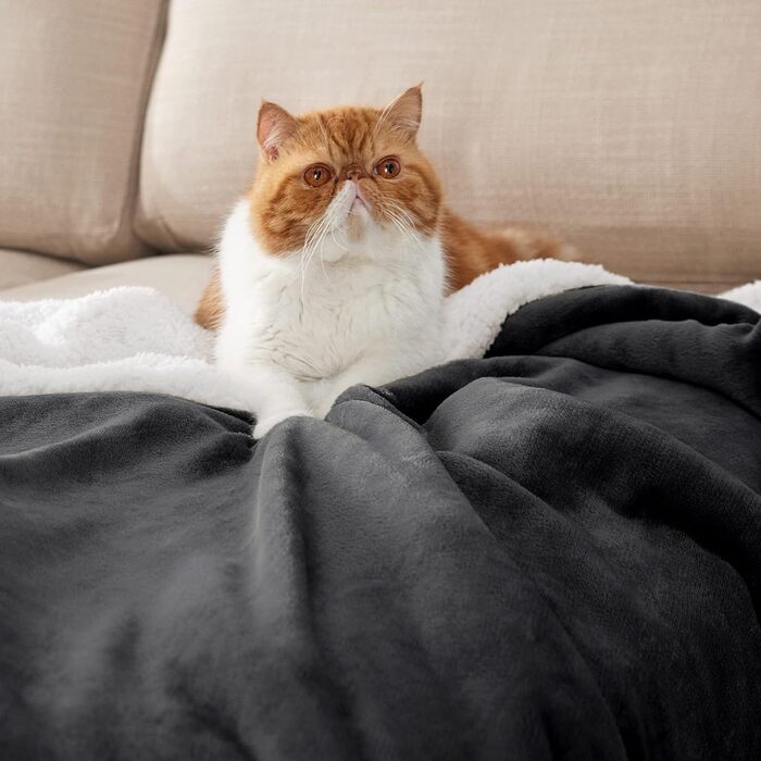 BEDSURE Плед з штучного хутра Sherpa, теплий плед для дивана, м'який накид на диван, теплий плед, флісовий плед, плед для дому, антрацитовий, 150x200 см, XL