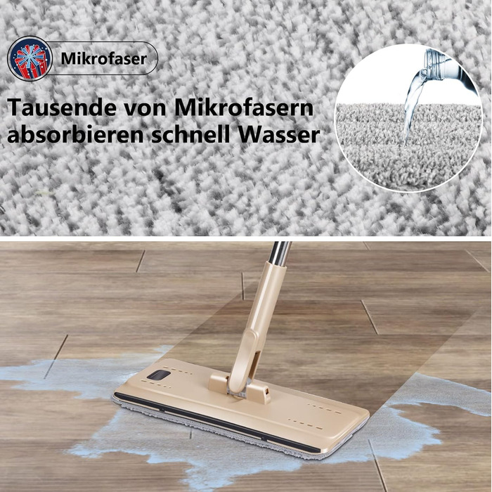 Набір для миття підлоги MASTERTOP з відром, моп з нержавіючою ручкою та 3 насадками, набір відра та мопа 2 в 1, плоский моп з функцією віджиму для ламінату, плитки (бежевий), комплект змінних насадок (3 шт.)