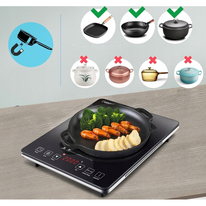 Портативна індукційна плита Amzchef SK-20CB16T 2000Вт, чорна