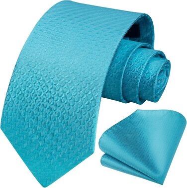 Краватка для чоловіків HISDERN на весілля з кишеньковим хустинкою. Класичний візерунок: клітинка, «курячий лап». Набір краваток та хустинки для бізнесу (аква блакитний)