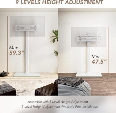 Adjustable Swivel TV Floor Stand for 27-65 Inch Flat & Curved TVs - Universal White TV Stand