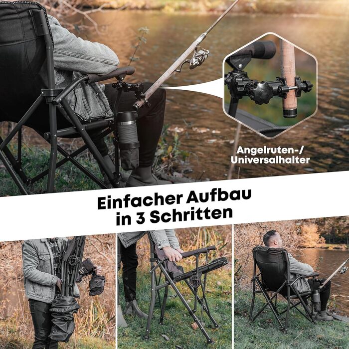 Крісло складане кемпінгове коричневе, до 160 кг, з подушкою, підсклянником та сумкою для перенесення - для риболовлі, пляжу, відпочинку