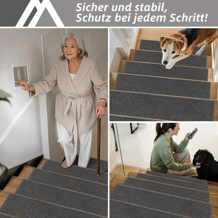 Ковзаючі сходи COSY HOMEER, 15 шт., 70x22 см, самоклеючі, машинне прання, 100% поліестер, TPE-підкладка, для дітей, літніх людей та домашніх тварин, темно-сірий