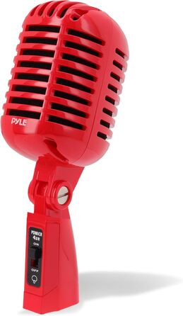 Динамічний мікрофон Pyle Vintage Style з XLR-кабелем 4.88м для живих виступів та студійних записів, червоний