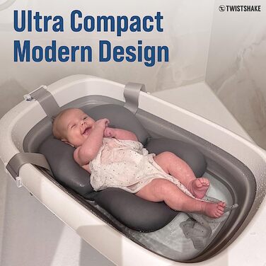 Twistshake Non-Slip Baby Bathtub Cushion for Newborns | Soft and Foldable Shower Cushions for Toddlers | Floating Air Cushion for Baby Bathing | 0 Months+ | Pastel Grey