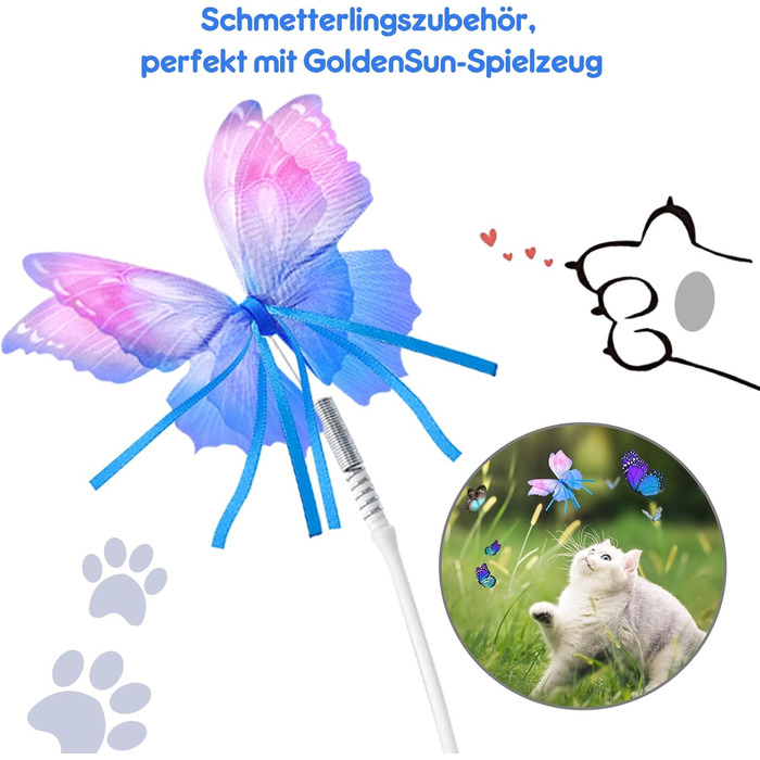 GoldenSun Cat Toy, 3 in 1 Electric Interactive Automatic Toy for Cats, Whack-A-Mole, Fluttering Butterfly, including Ball, USB Rechargeable Cat Teaser with 6 Attachments (Z 3 Butterfly)