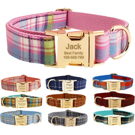 Нашийник для собак з металевою застібкою, двосторонній, з іменем та номером телефону, регульований розмір, M та L (Тартан)