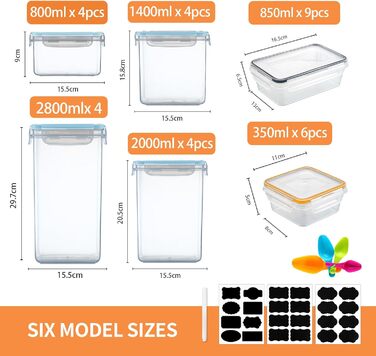 Набір контейнерів для їжі Hibisaws 12 шт. з кришкою, BPA-free, 100% герметичні, прозорі, 6 x 1L та 6 x 0.5L, для зберігання їжі та заморожування