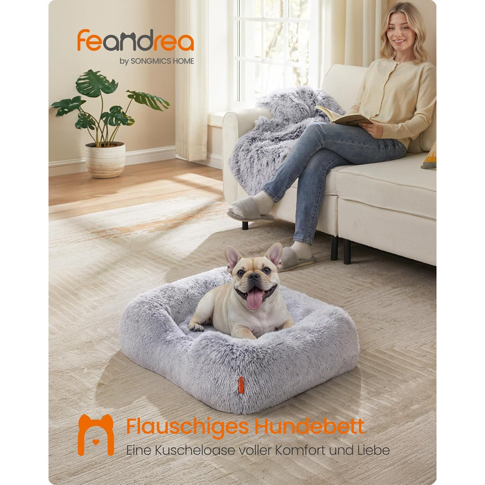 Крісло-ліжко для собак Feandrea, 71x55x18 см, м'яке, з піднятими бортиками, знімний чохол, антиковзаюче, Ombré сірий PGW271G01 M