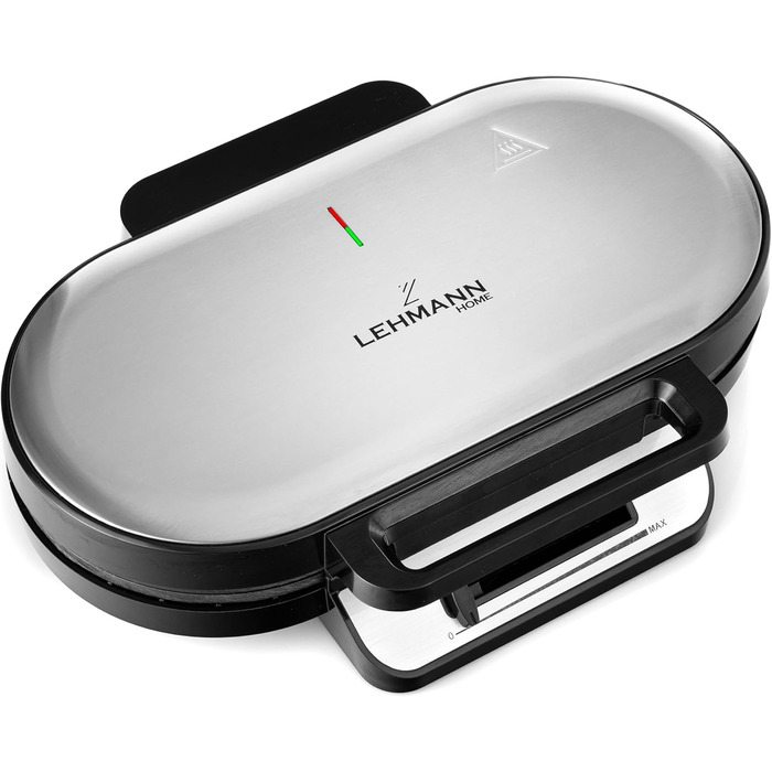 Вафельниця LEHMANN Doppel Waffeleisen Herzform - для випікання 10 вафель у формі серця, з антипригарним покриттям, регулюванням температури, індикатором нагріву, 1200W, чорний/срібний