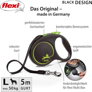 Flexi Roll-Leine для собак до 25 кг, чорно-зелена, L (50 кг)