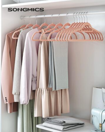 Плечики SONGMICS для одягу, велюрові, набір 50 шт., для сорочок, пальто, штанів, краваток, обертовий гачок, 43,5 см, срібно-рожевий