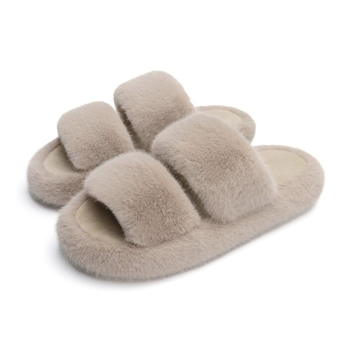 Жіночі домашні капці Chantomoo з ефектом пам'яті (Memory Foam), м'які та пухнасті з штучного хутра, відкриті пальці, світло-коричневі, розмір 40/41 EU
