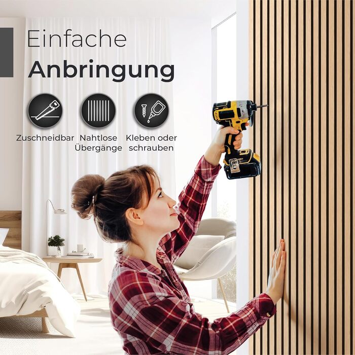 Акустичні стенові панелі з натурального дуба та чорного фетру, 120x60 см, набір 4 шт. — 3D панелі для шумоізоляції та оздоблення стін