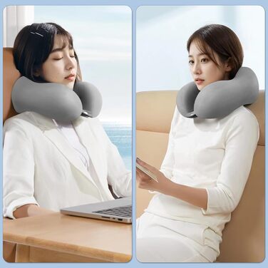 Подушка для шиї в подорожах: Memory Foam, для авто, літака, офісу, дому (сіра)