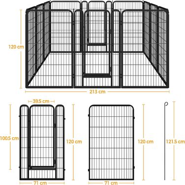 Вольєр для цуценят Yaheetech, 120 см, 16 частин, автоматичне замикання, чорний, для квартири та саду