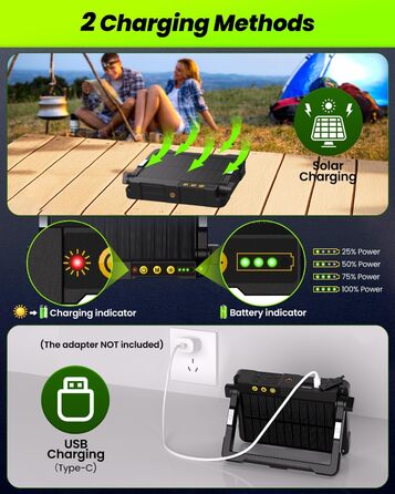 80W LED Construction Floodlight Battery Solar Work Light Portable, 4 Light Modes 12000mAh Battery Work Light USB Rechargeable 5 Brightness Levels Camping Lamp Portable Outdoor for Emergencies Construction Site Camping Garage