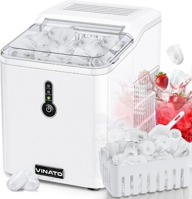 Машина для приготування льоду VINATO, компактна, 9 кубиків за 6-8 хвилин, портативна, тиха робота, 12 кг/24 год, для кухні, офісу, бару, кемпінгу та вечірок, біла