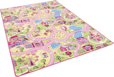Дитячий килим Snapstyle для ігор, рожевий, 80x160 см, прямокутний, міцний та легкий у догляді, з малюнком дороги для дитячої кімнати
