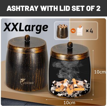 Набір попільничок для вулиці та дому Edestah Retro (2 шт.) - великий, з кришкою, антиковзкий