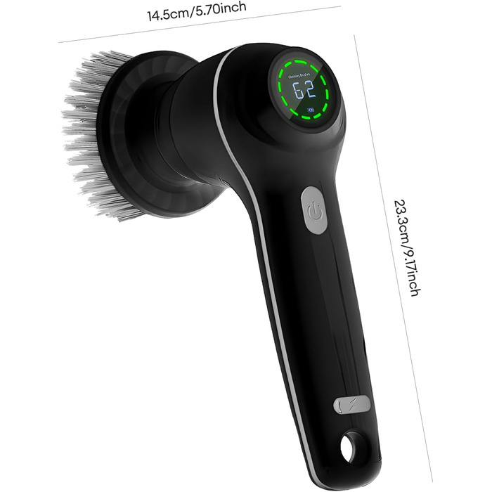 CkeyiN Electric Cleaning Brush, Cordless Grout Cleaner with 7 Replaceable Brush Heads for Bathroom, Car, and Kitchen, Handheld Power Spin Scrubber Grout Brush With LED Display, 2 Modes, Black