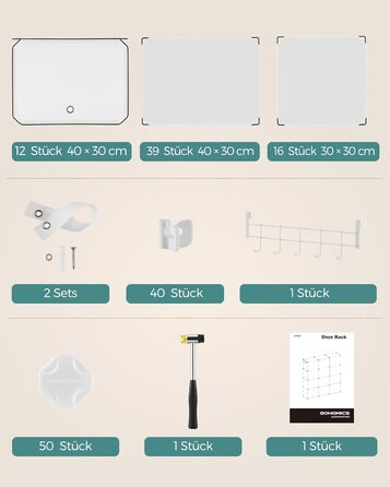 SONGMICS 10-Tier Shoe Rack, Shoe Cabinet, 30 x 40 x 30 cm per compartment, slim, with doors, steel frame, plastic, for hallway, bedroom, entrance area, LPC035B01 (12 compartments (124.4B x 124.6H cm), White)