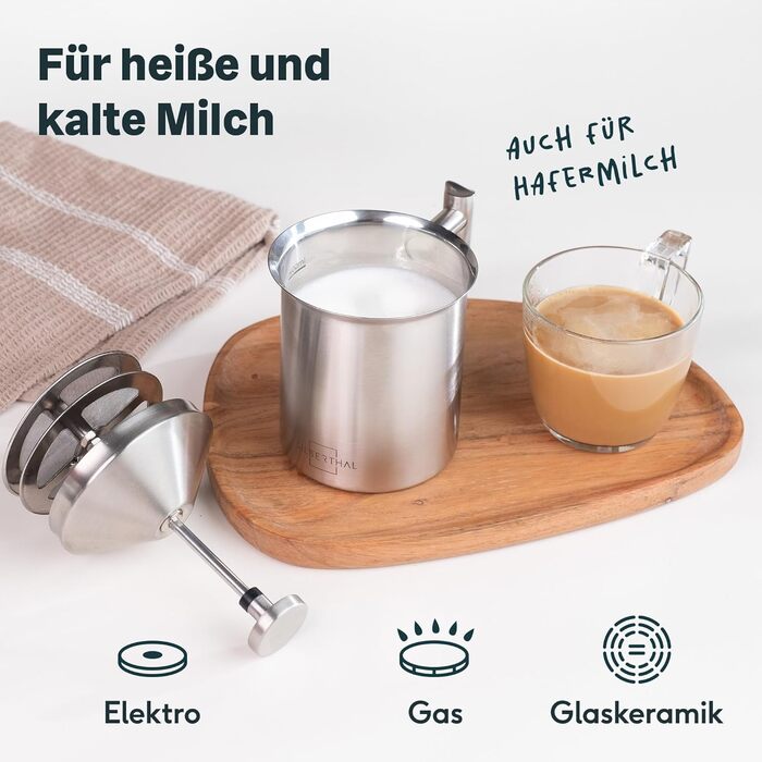 SILBERTHAL Ручний спінювач молока з нержавіючої сталі - 400 мл - для ідеального молочного піноманіття
