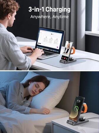 Бездротова зарядка для Samsung з годинником: станція для Galaxy S25 Ultra/S24/Z Fold 6/Flip 7/Bud, Watch, Galaxy Watch 8/7/6/5Pro, 3 в 1, сірий