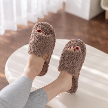 Жіночі домашні капці GOEWY з ефектом пам'яті (Memory Foam) — м'які плюшеві тапочки з відкритою п'ятою та протиковзкою підошвою, коричневі, розмір 40/41 EU