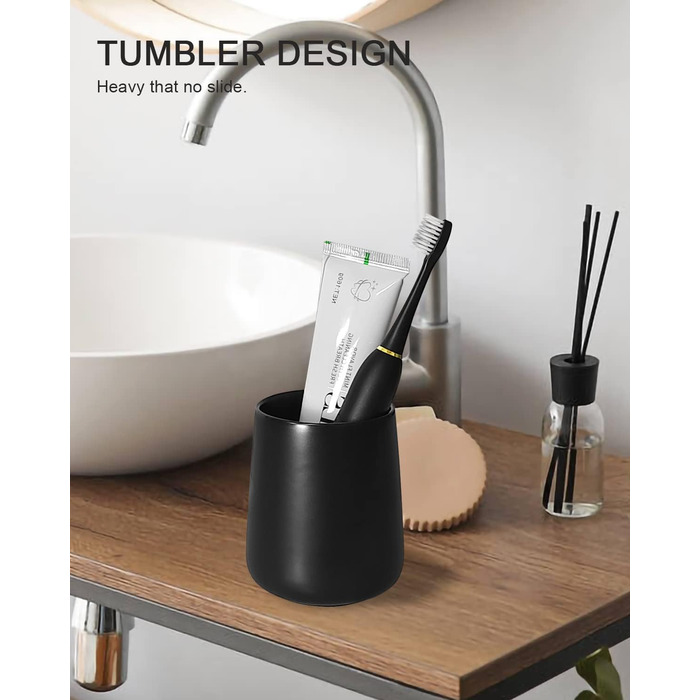 Toothbrush Holder, Matte Black, 2 Pieces, Ceramic Toothbrush Holder, Toothbrush and Toothpaste Organizer for Bathroom, Home Decoration, Countertop, Dresser