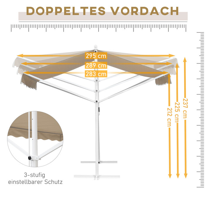 Outsunny Standmarkise Gartenmarkise 3x3m with Folding Arm and Crank, Beige, Ideal for Patio & Garden