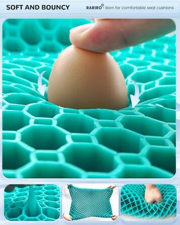 Гелеве сидіння для офісного крісла: ергономічна подушка з подвійною структурою та стільниковою поверхнею (зелена, 43x37x7 см). Для тривалого сидіння, автомобіля, каяка, інвалідного візка. Подушка для куприка та ішіасу.