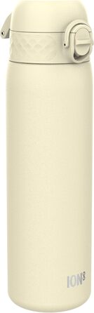 Ion8 Stainless Steel Drinking Bottle, 600 ml, Leak-Proof, One-Hand Operation, Secure Locking Mechanism, Dishwasher Safe, Flip-Top Lid, Carrying Handle, Easy to Clean, Durable & Scratch-Resistant (Stainless Steel, Creamy White)