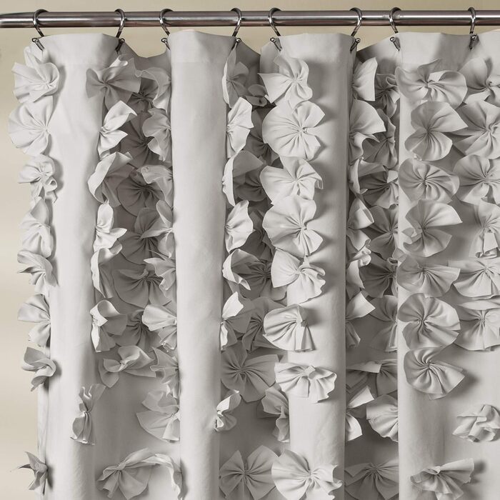 Шторка для душу Lush Decor Riley, 183x183 см, сіра, з бантиками, романтичний дизайн