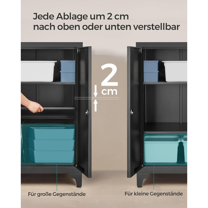 SONGMICS File Cabinet, Multi-Purpose Cabinet, Office Cabinet with 2 Doors, Lockable Cabinet, Steel Storage Cabinet, for Study Room, Living Room, Matte White OMC012W01 (60B cm, Matte Black)