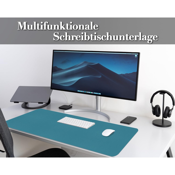 Килимок для столу та миші з PU шкіри Office, 80x40 см, небесно-блакитний