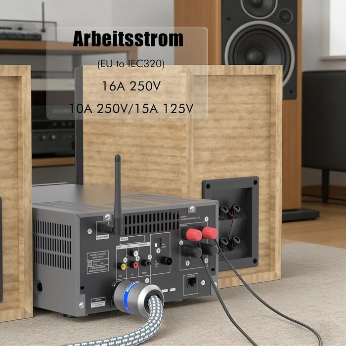 Hi-End мережевий кабель Monosaudio P083 1.5м, мідний екранований OFC Audiophil, 2-полюсний шнур живлення Schuko-IEC C15 для підсилювача, DVD, сабвуфера та декодера