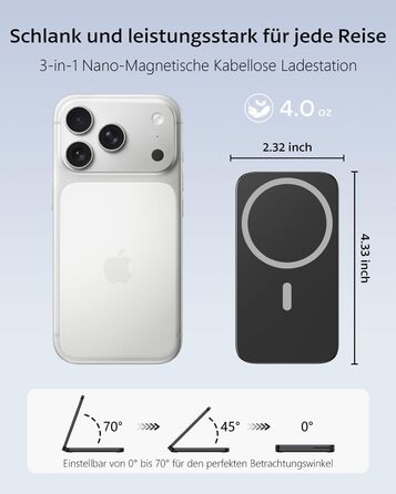 Магнітна зарядна станція 3-в-1 для Apple Watch, iPhone 17/16/15/14/13/12 та AirPods (Чорна) | MagSafe сумісна