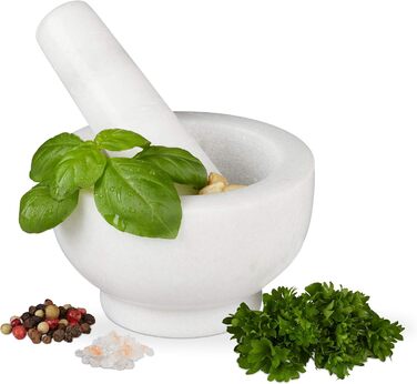 Морська гарма Relaxdays з ступкою, біла, 10 см, 120 мл - для спецій та трав