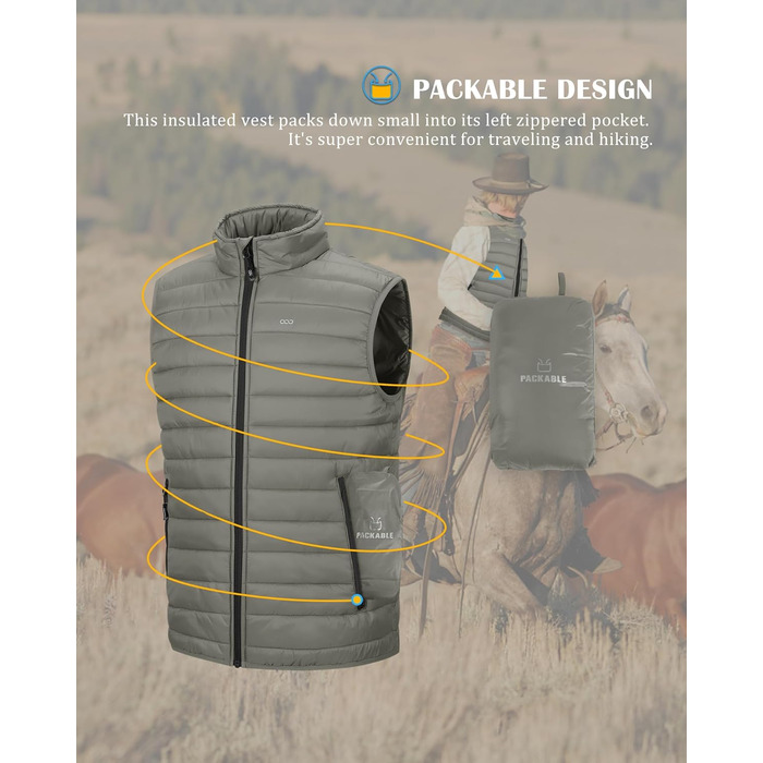 Чоловіча степкова жилетка 33,000ft для активного відпочинку та спорту. Гібридна жилетка з 5 кишенями, тепла, з капюшоном, для походів та їзди на коні (4XL, кам'яно-сірий)