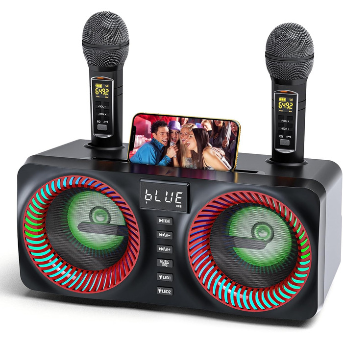 Караоке система All-in-One з Bluetooth, 2 мікрофонами та акустикою 30W, для вечірок (Red2)