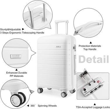 Валіза KONO Zwillingsrollen з TSA-замком, білий XL (76 см, 100 л)