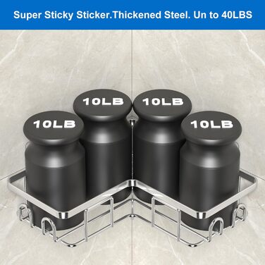 Набір з 3 кутових полиць для душу без свердління, вологостійкий та антикорозійний, органайзер для ванної кімнати, тримач для шампуню та гелю для душу (чорний та срібний)