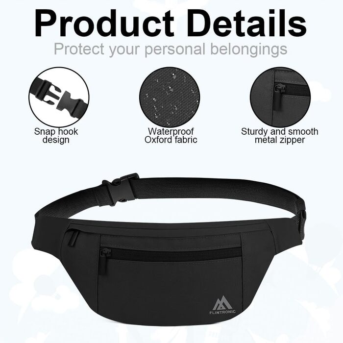 Поясна сумка Flintronic для чоловіків та жінок, стильна сумка на пояс, кросбоді, для спорту, відпочинку, міста, зелена (чорна)
