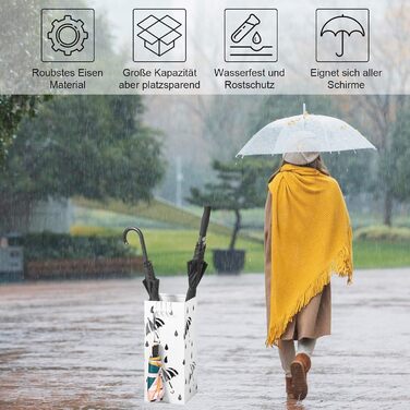 WOLTU Iron Umbrella Stand with Water Tray - 20x20x49cm - 4 Hook Design