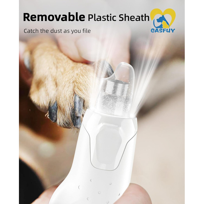 Електричний точилка для кігтів собак Casfuy - 6 режимів, 45 dB, з LED-підсвічуванням, для великих, середніх та малих собак, з захистом від пилу (білий)