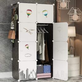 BAKAJI Modular Wardrobe Cubes, 2 Doors, Clothes Rack, Furniture, Alloy Steel Resin, White, (8 Cubes)